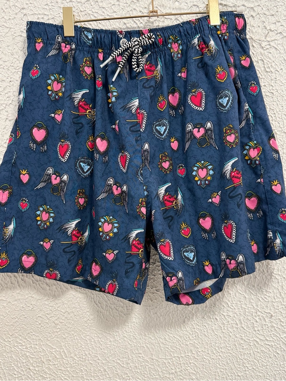 Boardies Apparel Men’s Navy Tattoo Heart Print Swim Trunks Size L